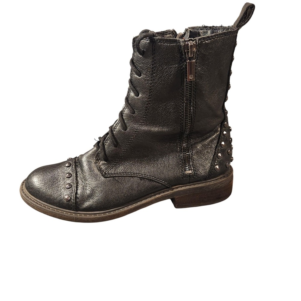 Lucky Brand‎ Boots Womens Size 7 Black Studded Combat Lace Up Zip Moto Ankle